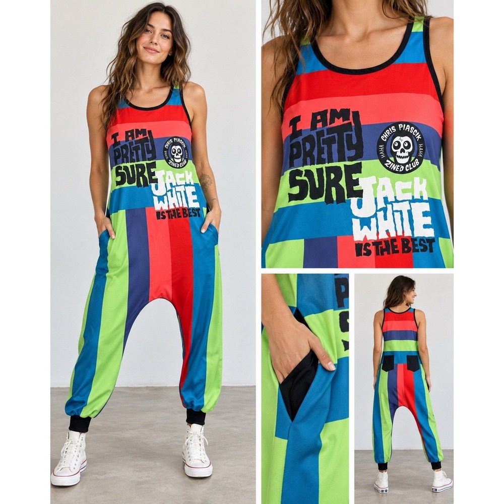 Jack White Graphic Harem Jumpsuit 1 Sz Pop Art Streetwear Drop Crotch Halloween